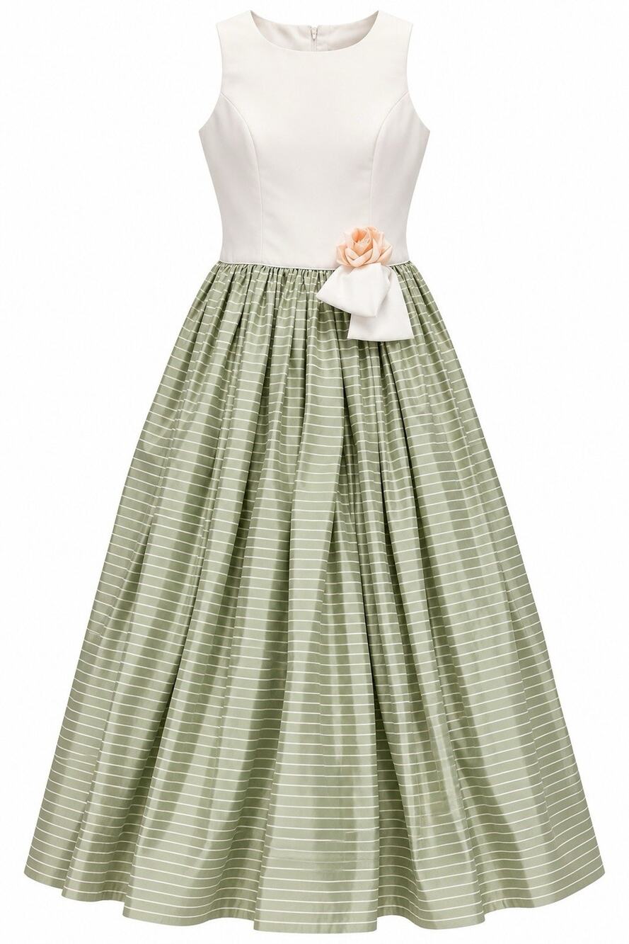 Vintage Jordan Fashions Gown 11/12 Made USA Union Made Sage Ivory Full Skirt